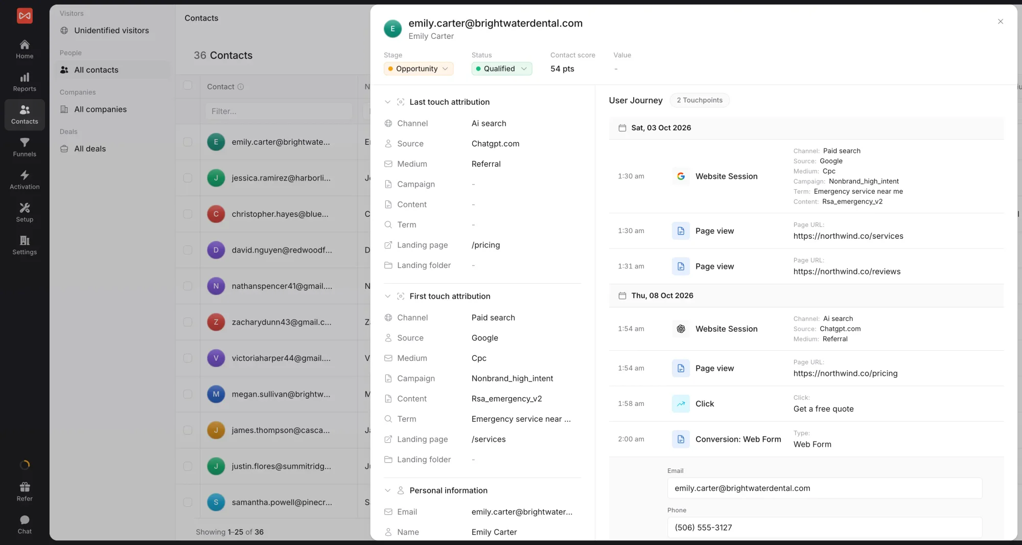 SourceLoop contact with a Wufoo entry and the visitor's journey before submitting